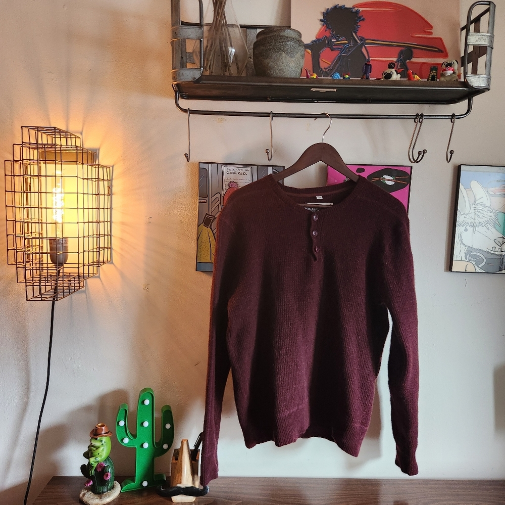 Schott NYC Wool Burgundy Henley - Medium